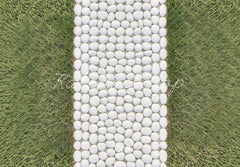 Kate White Pebble Pathway with Green Grass Floor Printed Backdrop Designed by Mini MakeBelieve