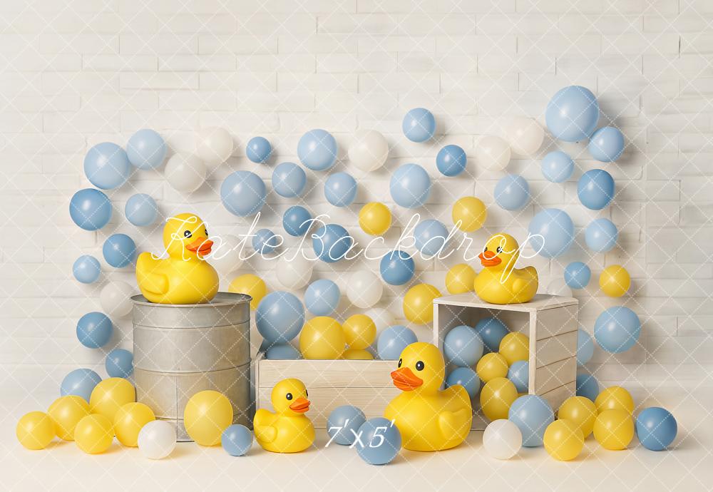 Kate Cake Smash Yellow Duck Balloons Backdrop Designed by Ashley Paul