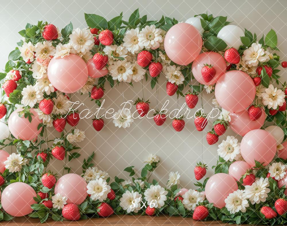 Spring Strawberry Flower Balloon Arch Foto Achtergrond Designed by Emetselch
