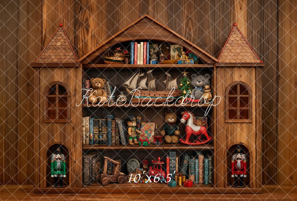 Kate Christmas Toys Room Wood Cabinet Shelf Nutcracker Backdrop Designed by Emetselch