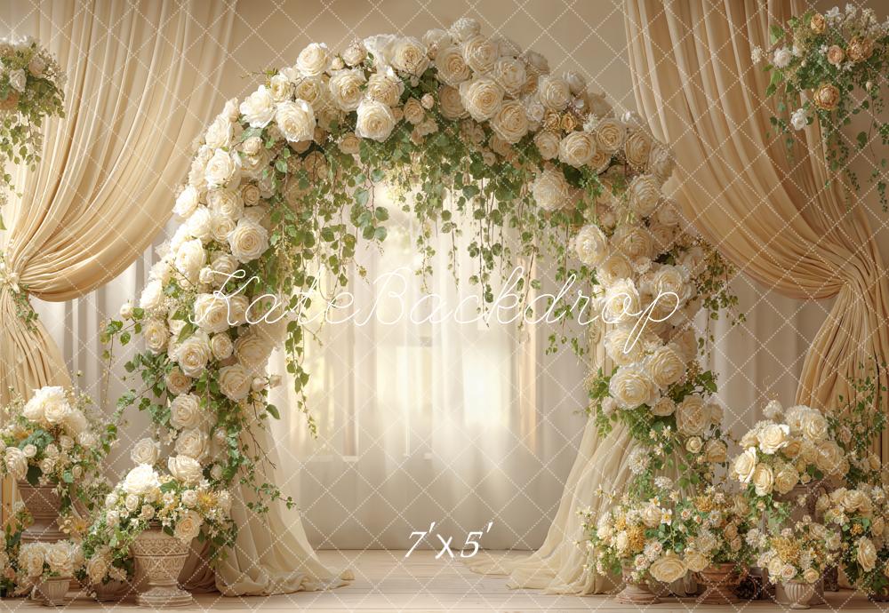 Kate Spring Flower Arch Cream Roses Drapes Printed Backdrop Designed by Emetselch