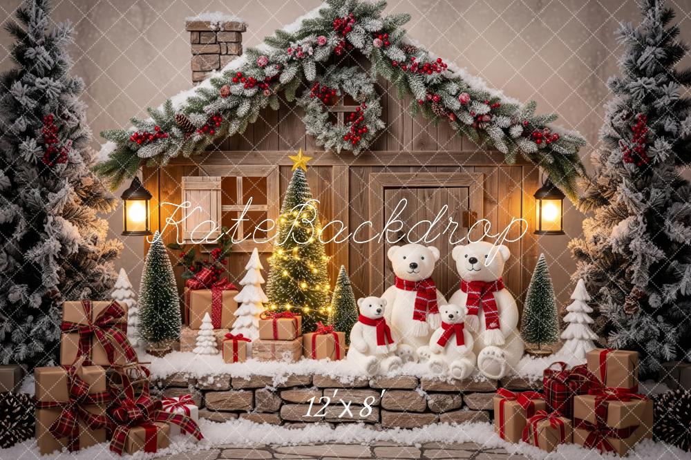 Kate Christmas Polar Bear Cabin Snow Gift Boxes Backdrop Designed by Patty Roberts