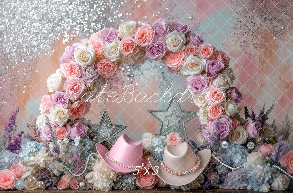 Kate Flower Cowgirl Arch Glitter Stars Pastel Hats Backdrop Designed by Mini MakeBelieve
