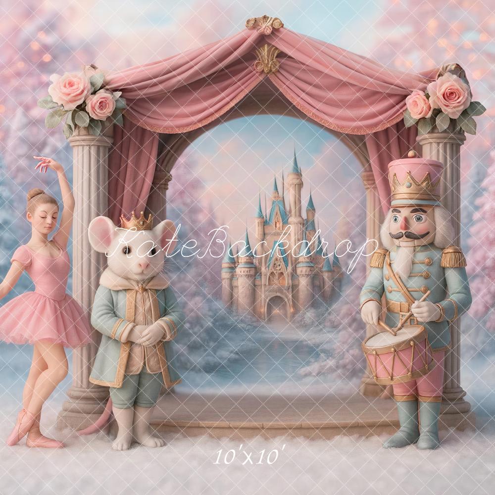 Kate Christmas Nutcracker Ballerina Castle Arch Pink Backdrop Designed by Ashley Paul