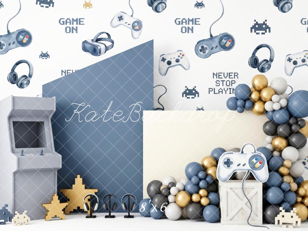Kate Cake Smash Gaming Level-Up Room Controller Balloon Garland Printed Backdrop Designed by Patty Roberts