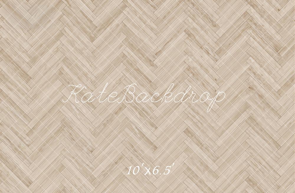 Kate Light Beige Herringbone Wood Texture Printed Floor Backdrop Designed by Kate Image