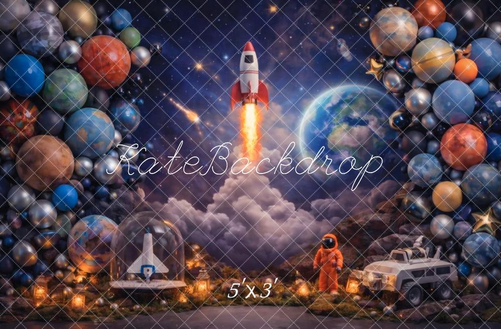 Kate Space Rocket Planets Astronaut Balloons Printed Backdrop Designed by Vertigo Productions