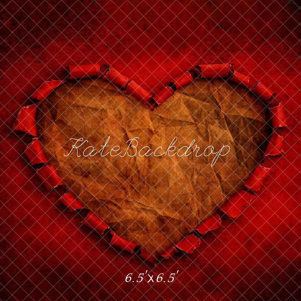 Kate Valentine's Day Torn Paper Heart Red Texture Printed Backdrop Designed by Kerry Anderson