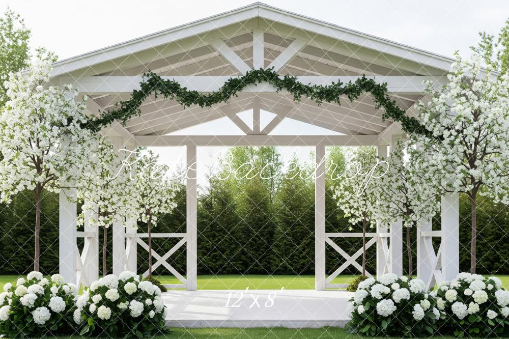 Kate Spring White Gazebo Flower Arch Greenery Garden Printed Backdrop Designed by Patty Roberts