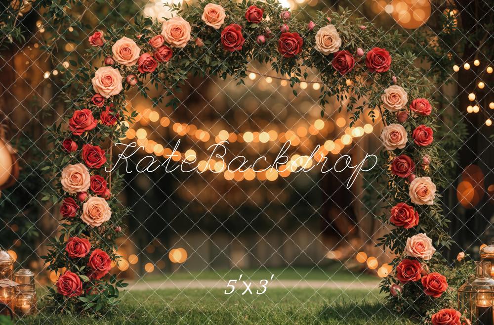 Valentine Flower Arch Lights Garden Wedding Foto Achtergrond Designed by Emetselch