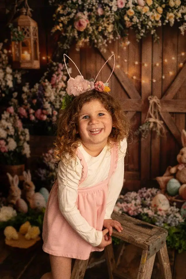 Easter Bunny Floral Eggs Wood Backdrop Designed by Emetselch