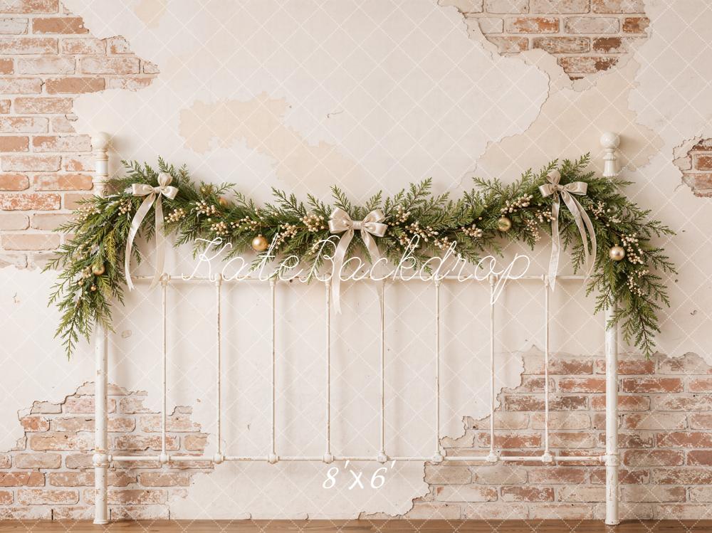 Kate Christmas Vintage Brick Wall Garland Headboard Printed Backdrop Designed by Emetselch
