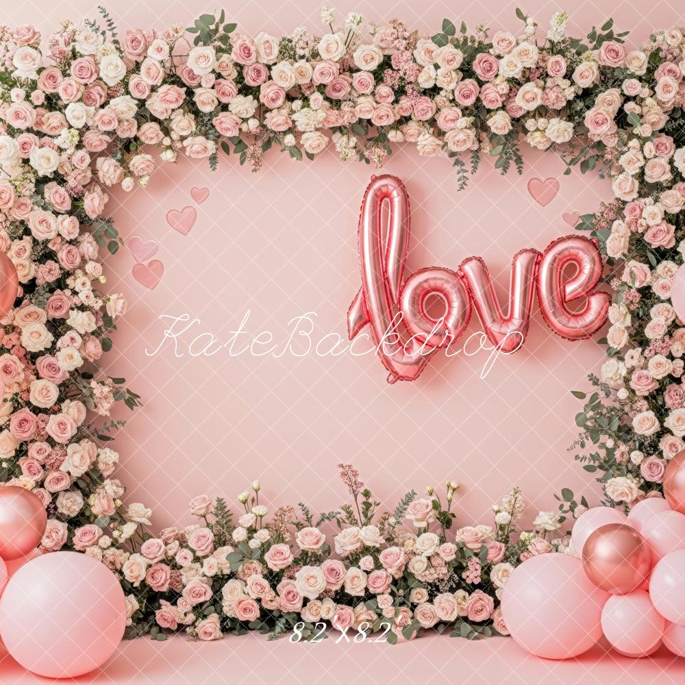 Kate Valentines Day Flower Arch Pink Balloons Love Backdrop Designed by Patty Roberts