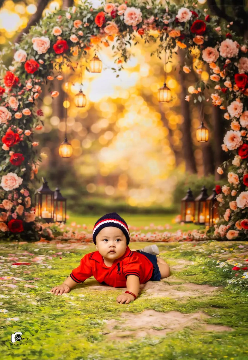 Kate Valentine Lantern Flower Arch Printed Backdrop Designed by Emetselch