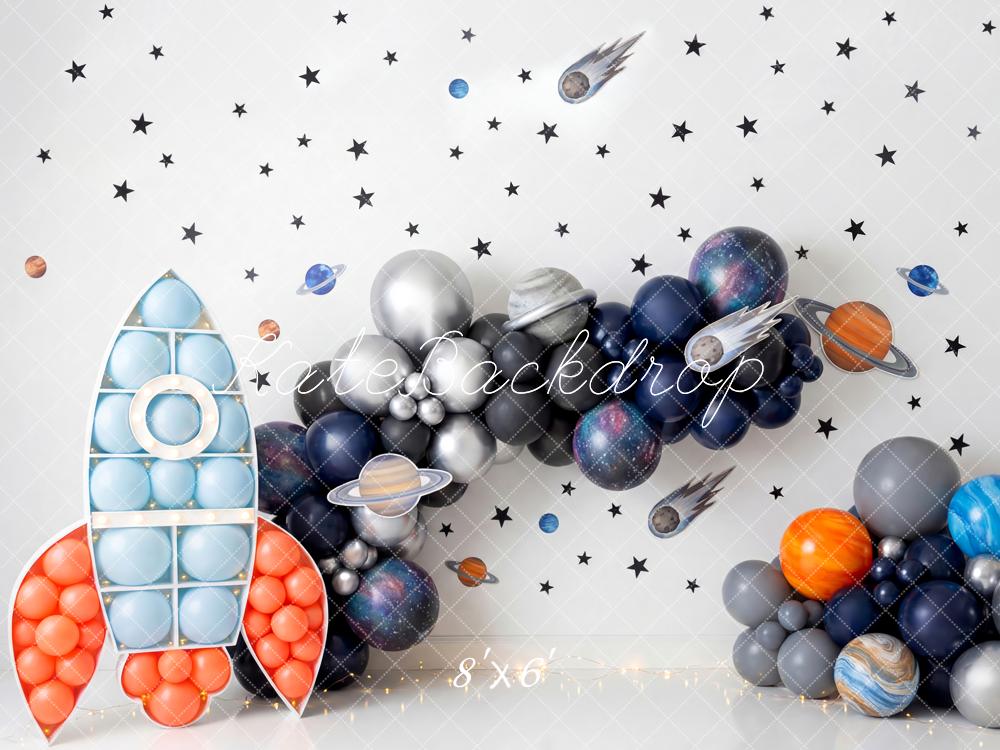 Kate Cake Smash Space Rocket Planets Stars Printed Backdrop Designed by Patty Roberts