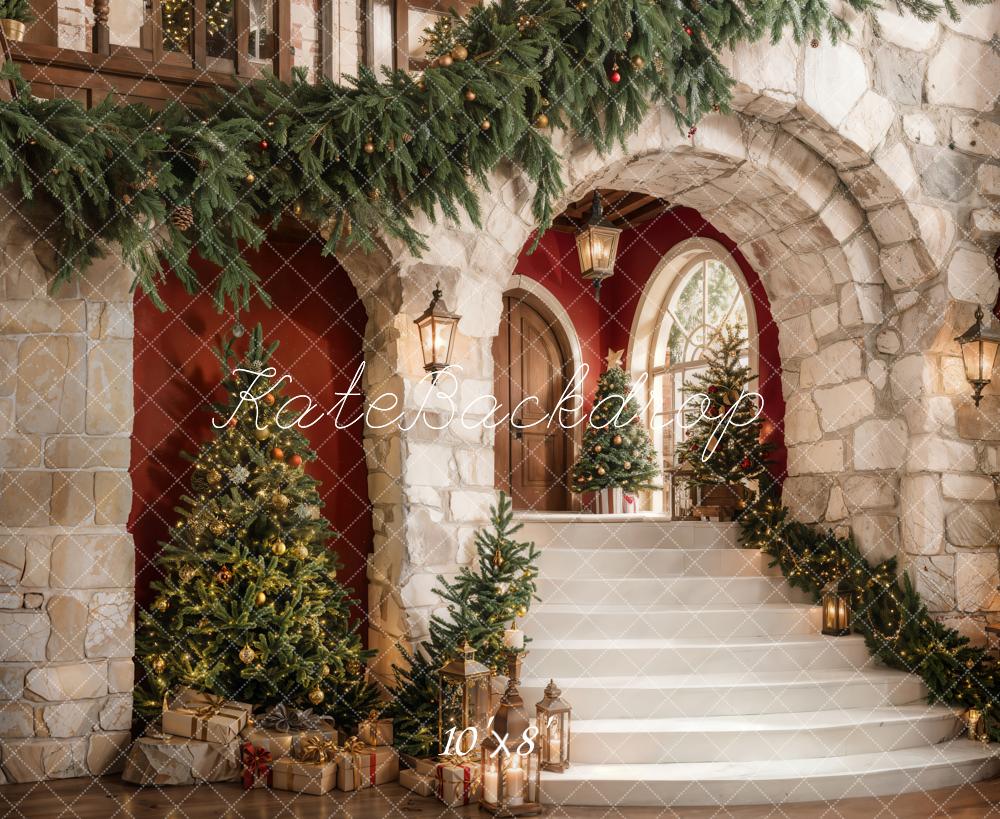 Kate Christmas Tree Cascading Stairs Brick Arch Backdrop Designed by Emetselch