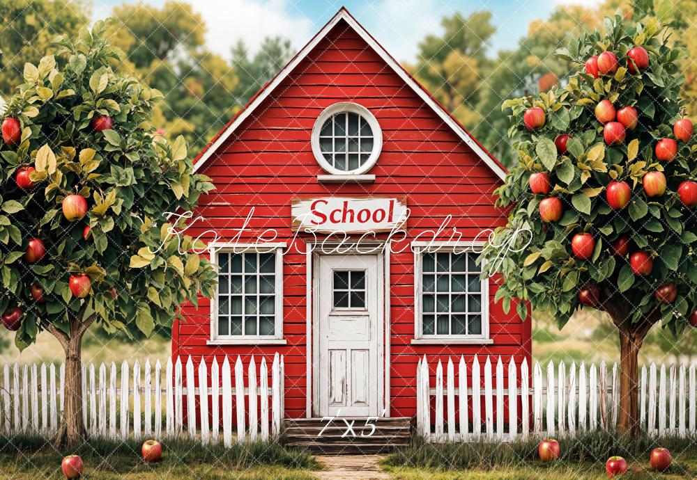 Regreso a Clases Fondo de Manzanas de Casa Escolar Rojas Diseñado por Emetselch