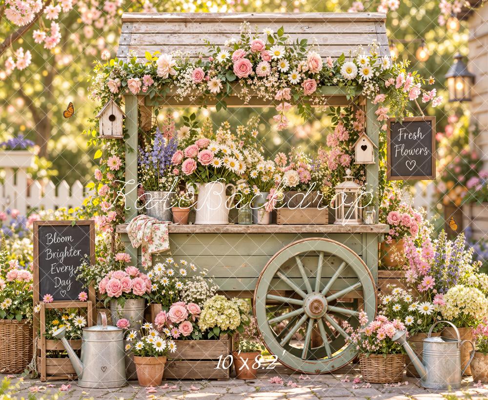 Kate Spring Flower Cart Rustic Garden Printed Backdrop Designed by Emetselch