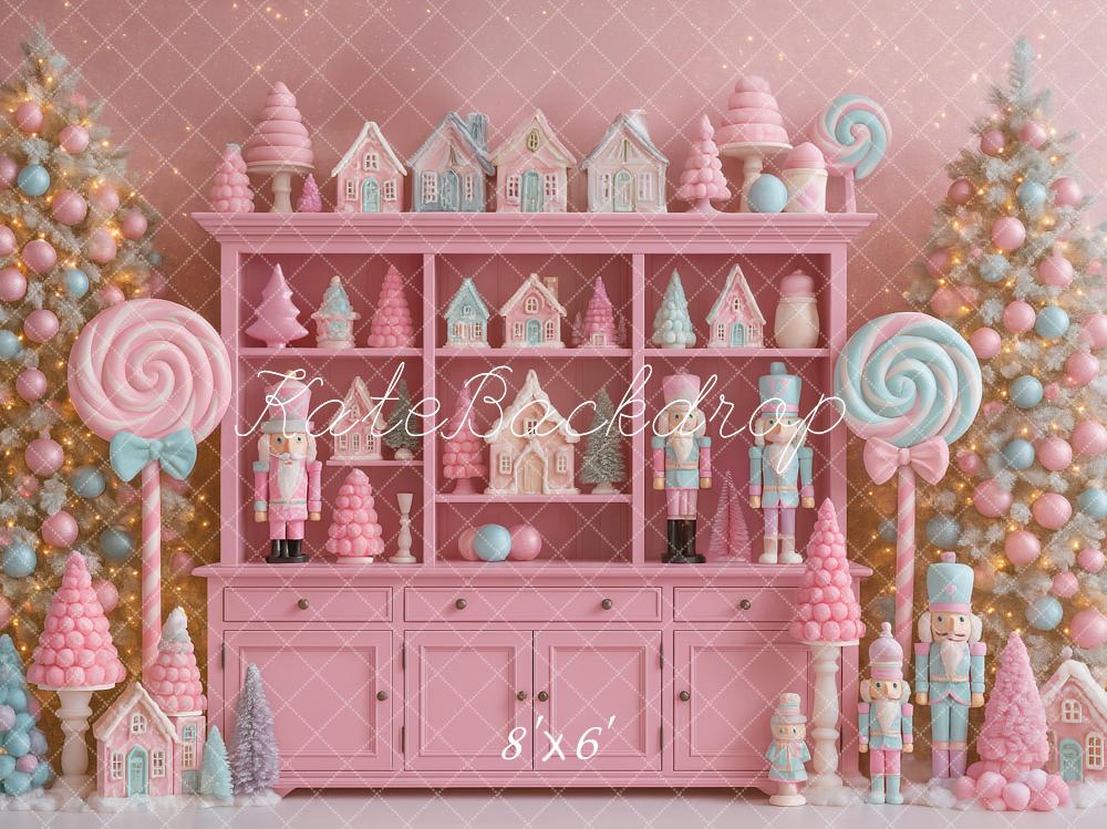 Kate Christmas Tree Cabinet Pink Nutcracker Lollipop Hutch Backdrop Designed by Ashley Paul