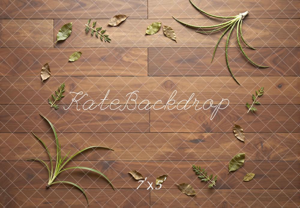 Kate Brown Wood Floor Greenery Floor Printed Backdrop Designed by Mini MakeBelieve