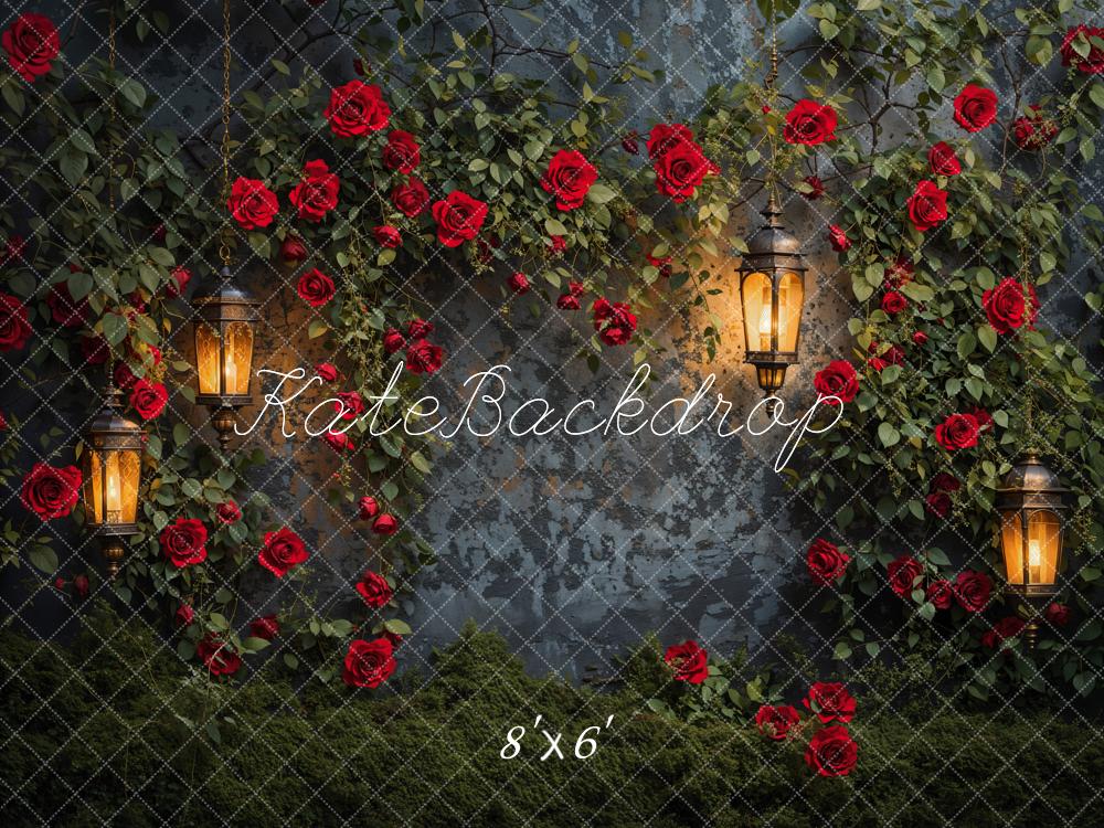Kate Valentine Night Roses Lantern Wall Backdrop Designed by Emetselch