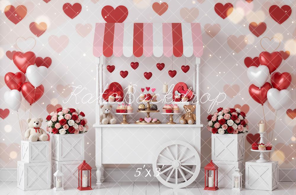 Kate Valentine's Day Candy Cart Heart Balloons Roses Backdrop Designed by Mini MakeBelieve