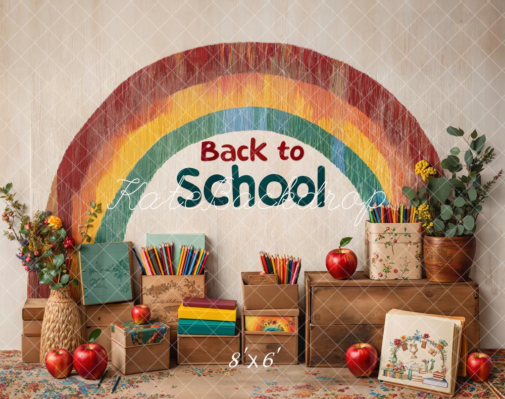 Kate Back to School Rainbow Vintage Wood Pencils Backdrop Designed by Emetselch