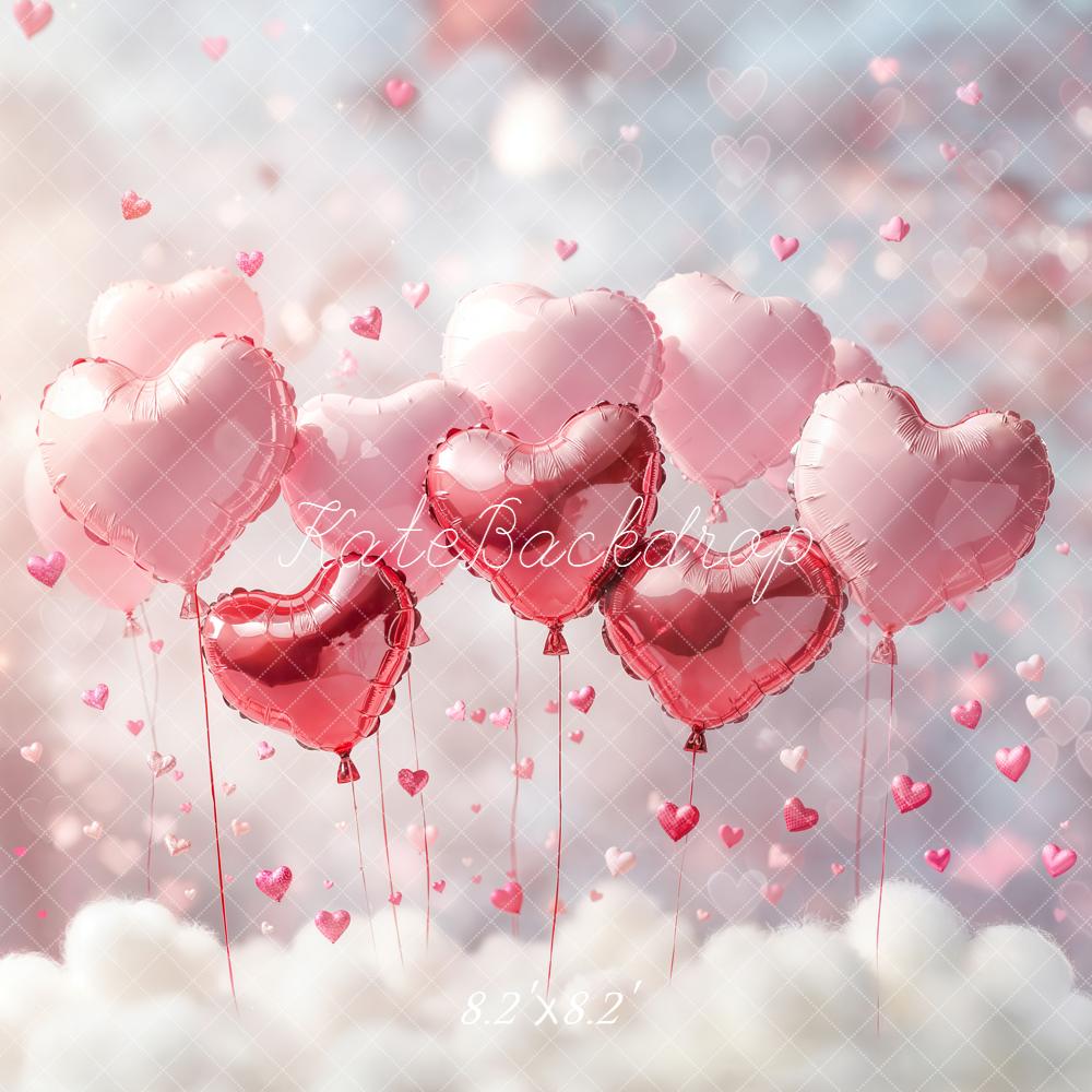 Kate Valentines Pink Heart Balloons Clouds Printed Backdrop Designed by Emetselch