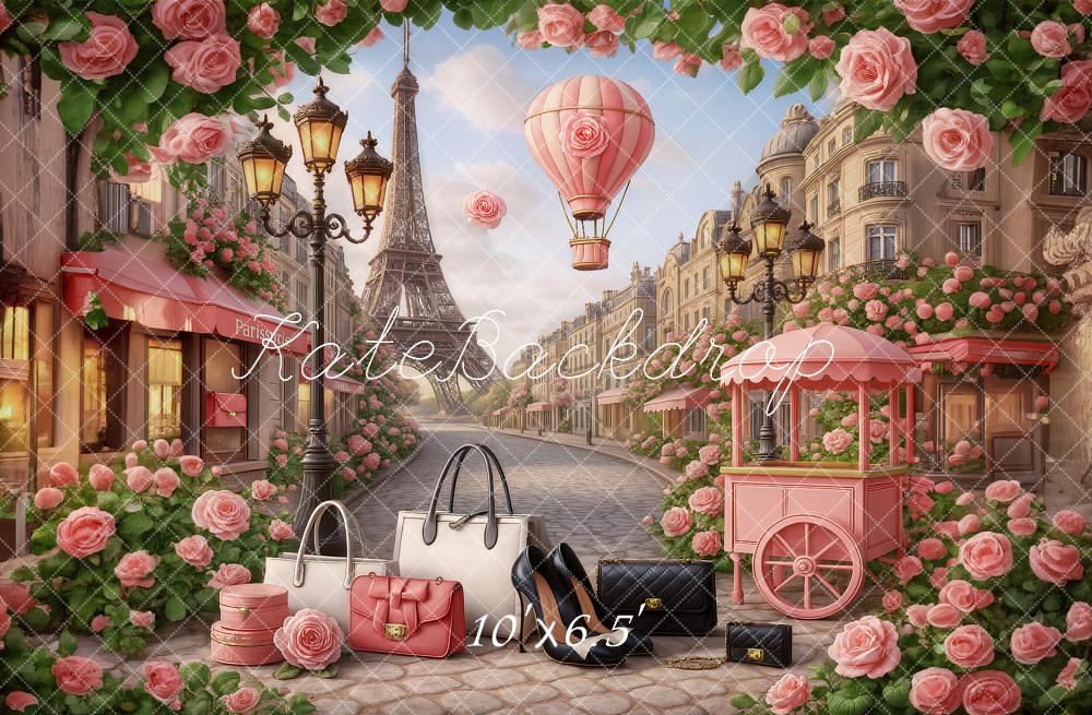 Kate Hot Air Balloon Street Eiffel Tower Rose Backdrop Designed by Ashley Paul