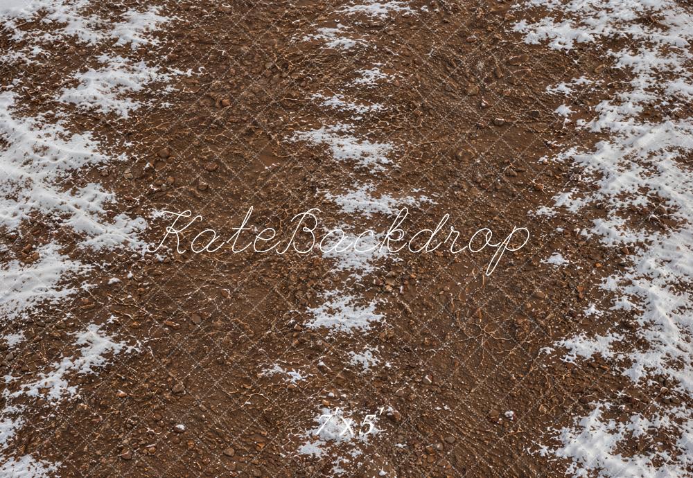 Kate Winter Brown Snowy Muddy Ground Floor Printed Backdrop Designed by Kate Image