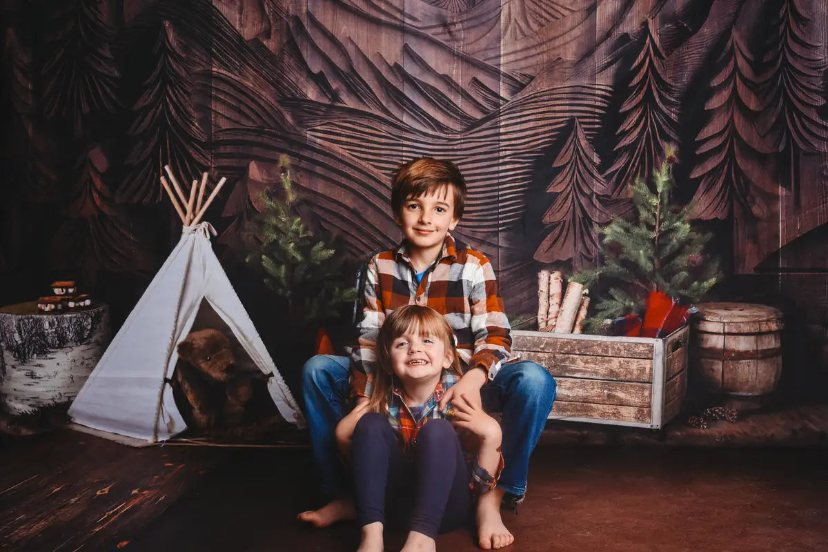 Kate Camping Forest Teepee Carved Wall Backdrop Designed by Mandy Ringe Photography