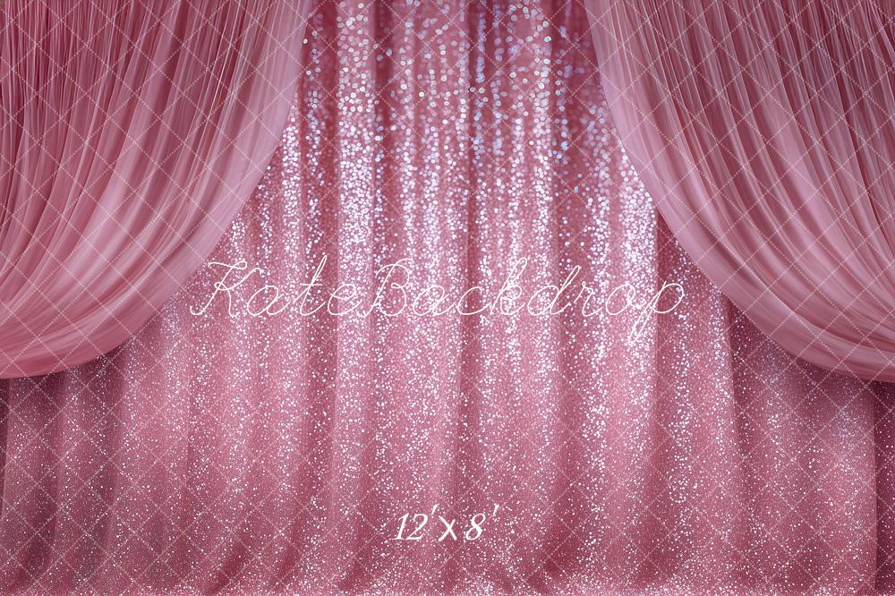 Kate Stage Pink Glitter Curtain Drapes Printed Backdrop Designed by Angela Miller