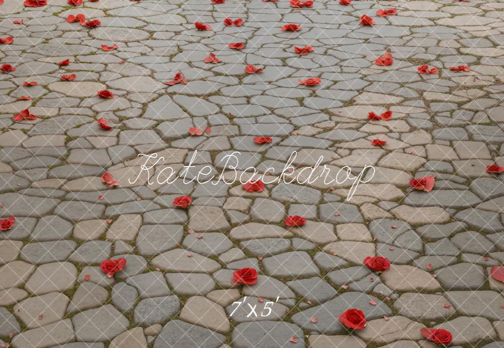 Kate Cobblestone Floor With Red Rose Petals Backdrop Designed by Kate Image