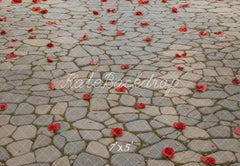Kate Cobblestone Floor With Red Rose Petals Printed Backdrop Designed by Kate Image