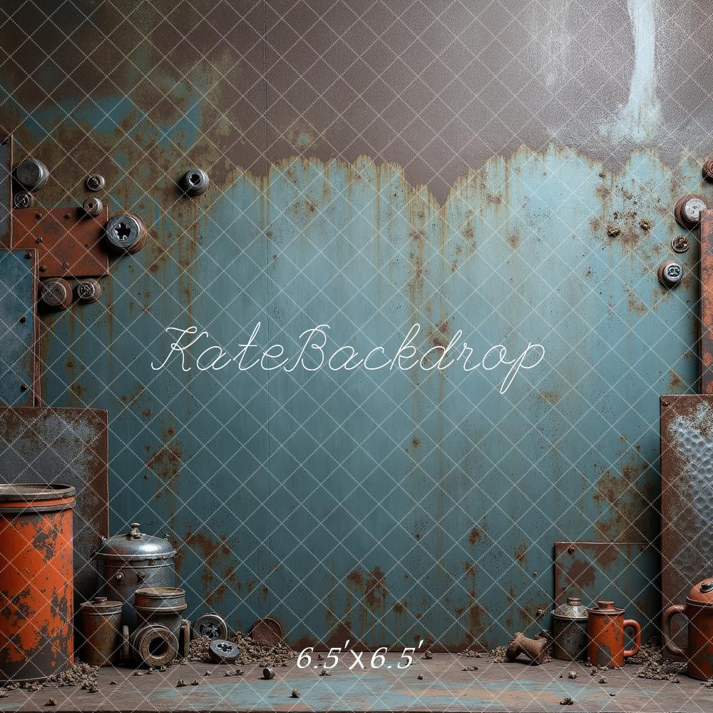 Kate Industrial Rusty Metal Wall Vintage Containers Backdrop Designed by Laura Bybee