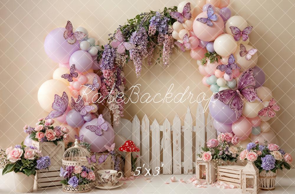 Kate Spring Flower Arch Balloons Butterflies Picket Fence Backdrop Designed by Emetselch