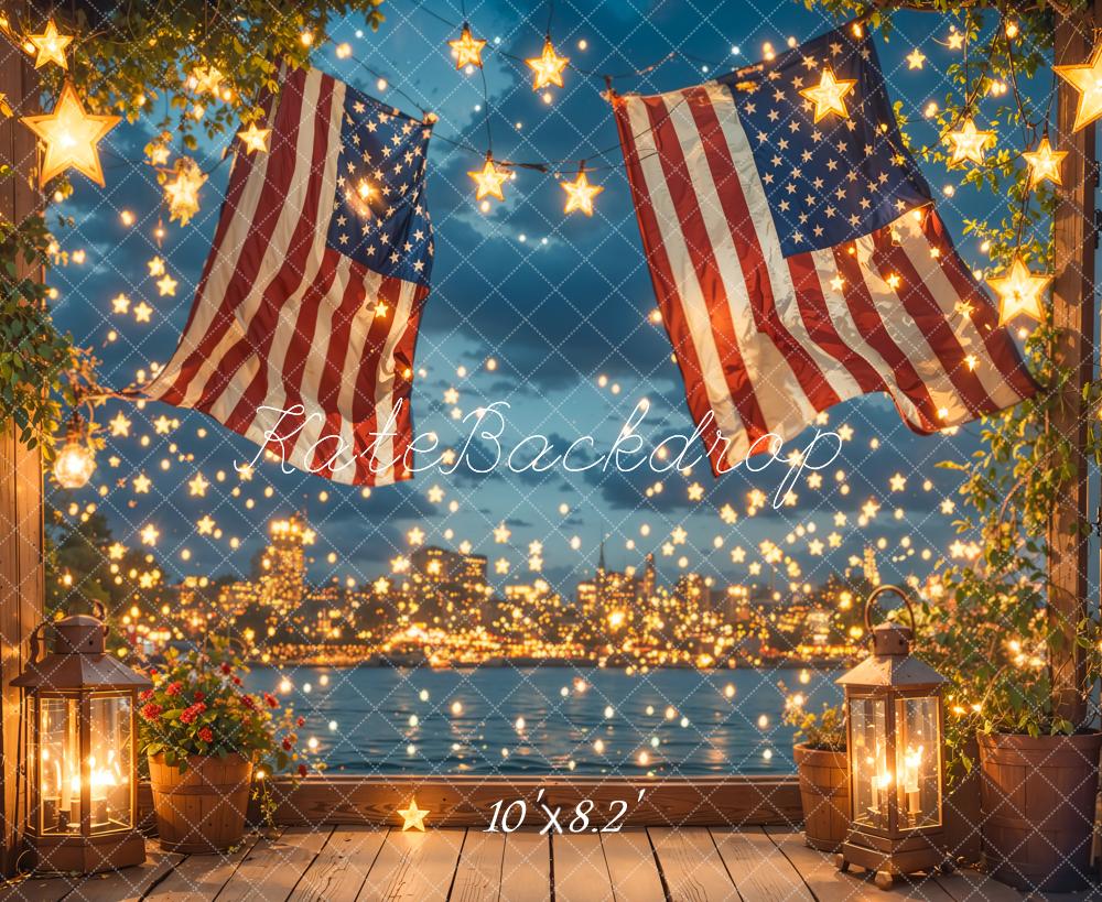 Kate Independence Day Flag Starry Night Printed Backdrop Designed by Emetselch