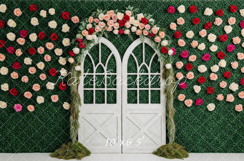 Kate Spring Flower Arch Greenery Wall White Doors Backdrop Designed by Patty Roberts