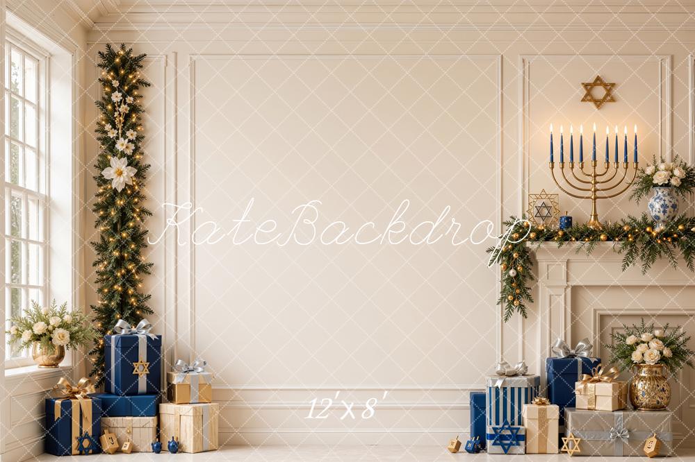 Kate Religion Hanukkah Menorah Star Of David Fireplace Printed Backdrop Designed by Shutter Swan Studios