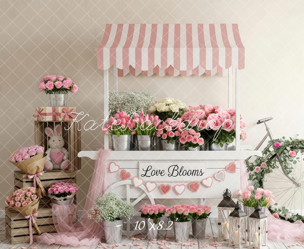 Kate Valentine's Day Flower Cart Pink Roses Bicycle Bunny Backdrop Designed by Patty Roberts