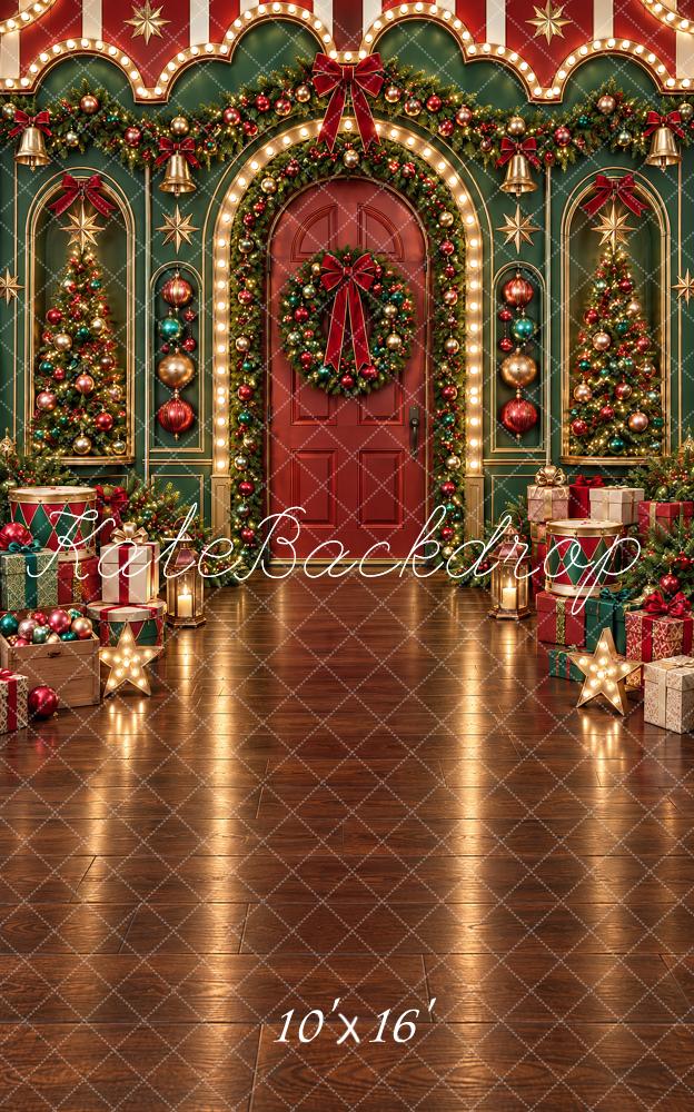 Kate Sweep Christmas Toy Shop Ornate Doorway Garland Printed Backdrop Designed by Vertigo Productions