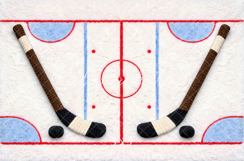 Kate Newborn Hockey Rink Sticks Puck Printed Backdrop Designed by Mini MakeBelieve