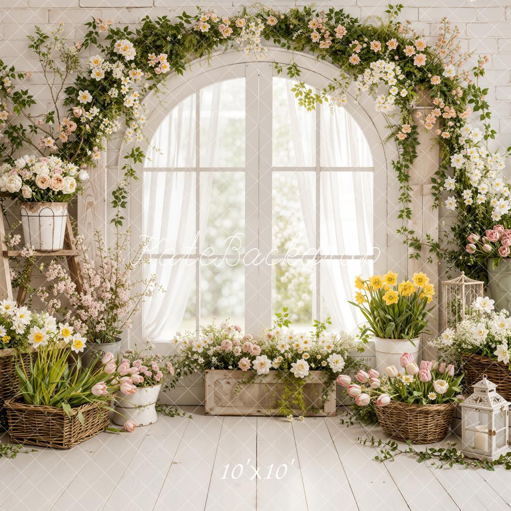 Kate Spring Flower Arch White Curtains Window Printed Backdrop Designed by Emetselch