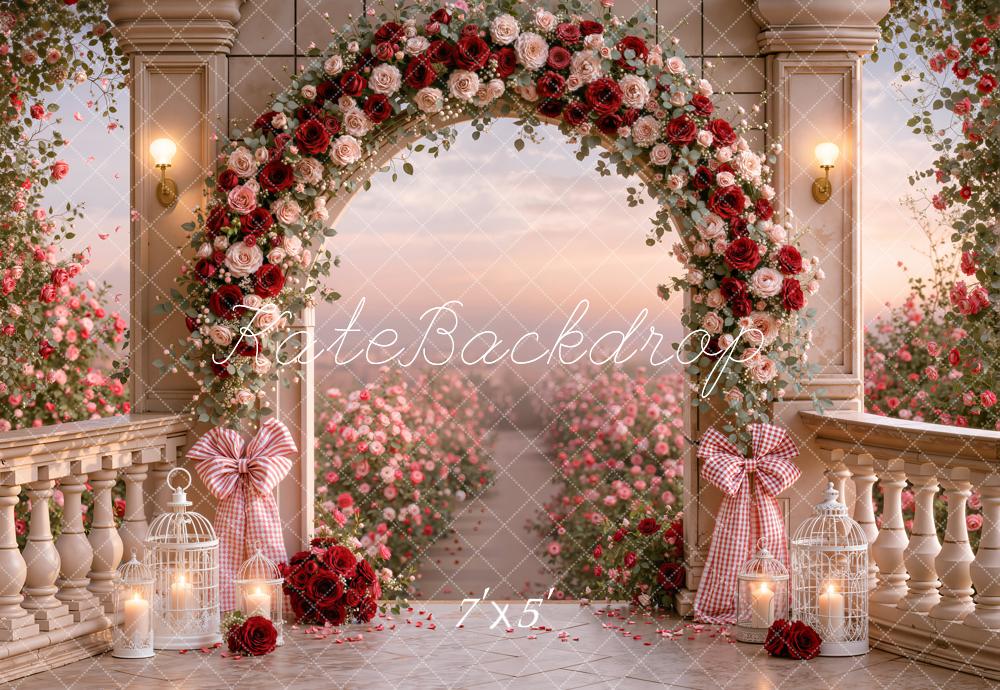Kate Valentines Romantic Roses Arch Garden Retro Columns Printed Backdrop Designed by Emetselch