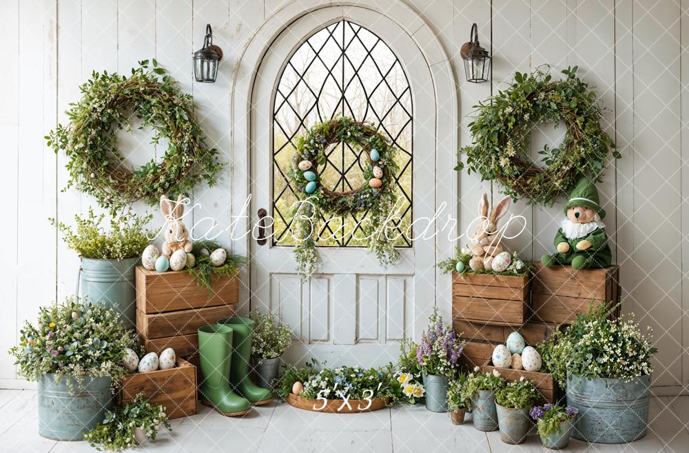 Easter Bunny Spring Wreath Rustic Backdrop Designed by Emetselch