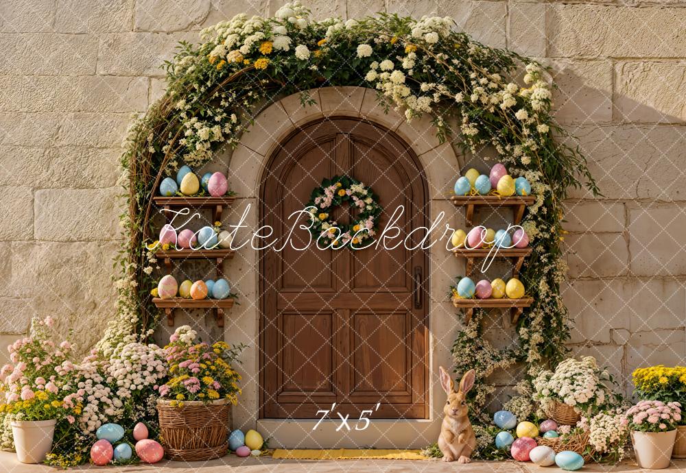 Kate Easter Bunny Flower Arch Door Eggs Stone Wall Backdrop Designed by Emetselch