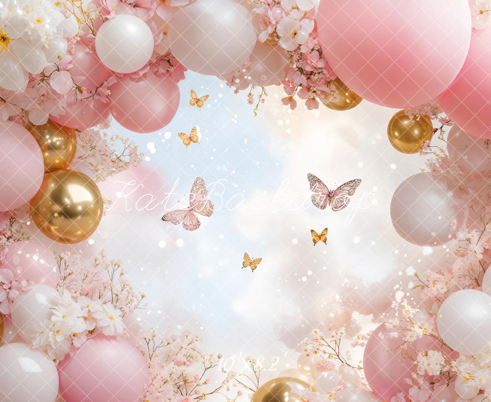 Fondo de Globo de Mariposa Floral Rosa Diseñado por Emetselch