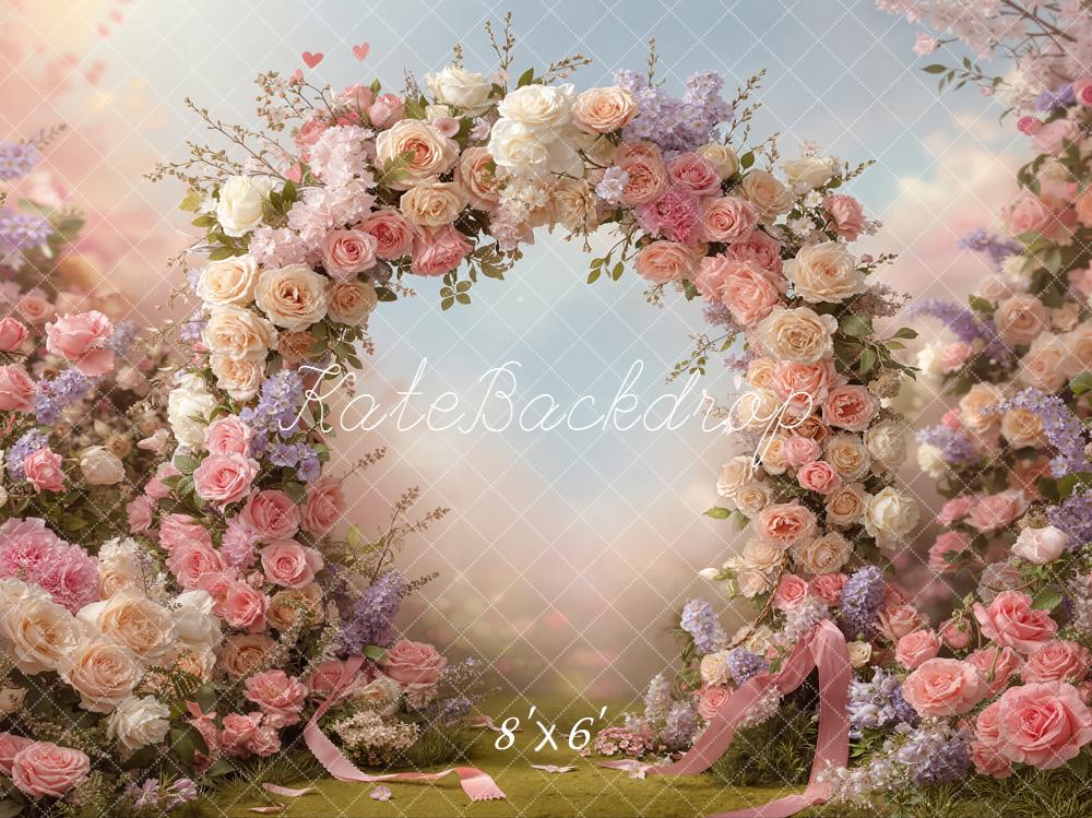 Kate Spring Flower Arch Pink White Purple Roses Outdoor Garden Backdrop Designed by Emetselch