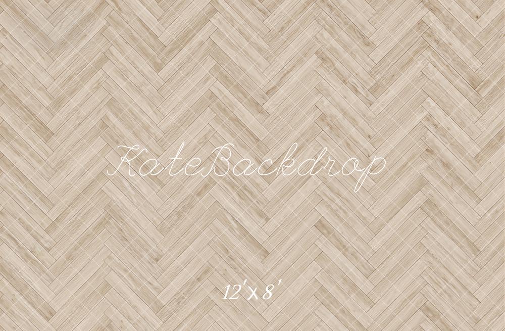 Kate Light Beige Herringbone Wood Texture Printed Floor Backdrop Designed by Kate Image
