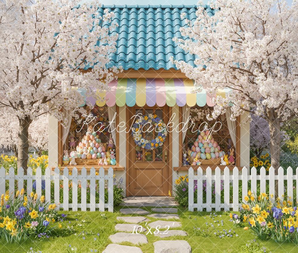 Kate Spring Pastel House Cherry Blossom Garden Backdrop Designed by Emetselch